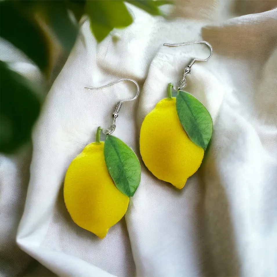 Lemon Earrings - Fruit Earrings, Handmade Jewelry, Lemon Jewelry, Food Earrings, Lemonade