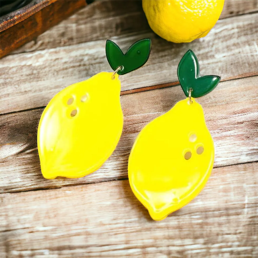 Lemon Earrings - Fruit Earrings, Handmade Jewelry, Lemon Jewelry, Food Earrings, Lemonade