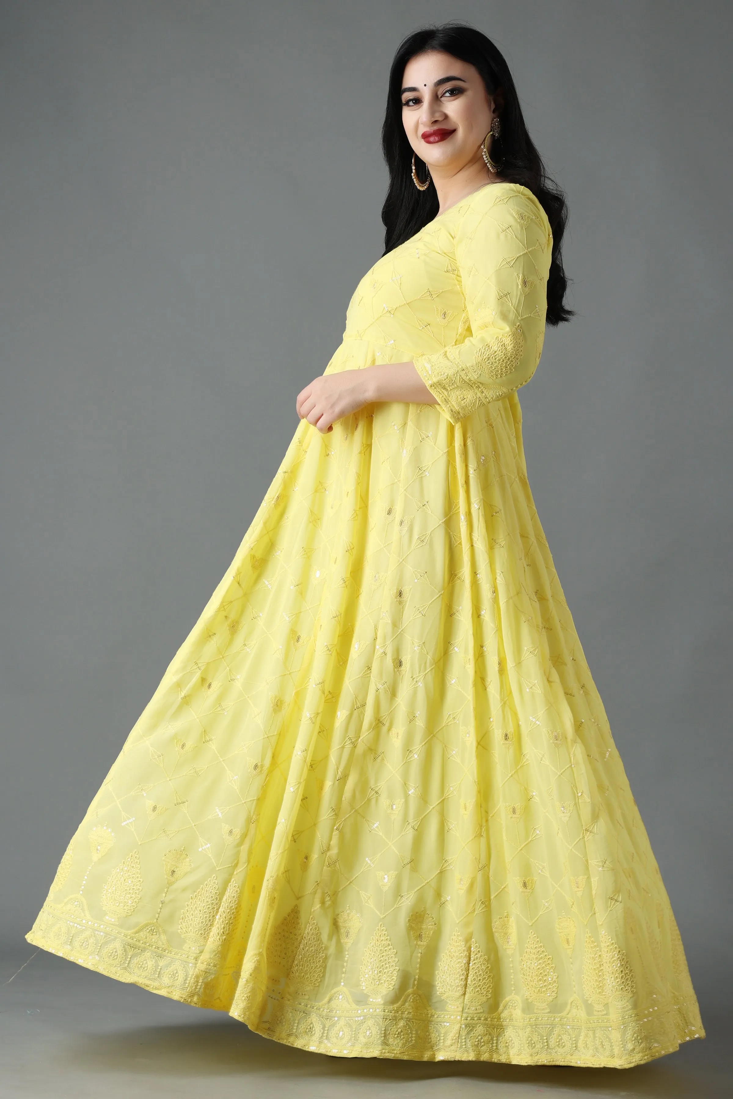 Lemon Sherbet Sequin Anarkali Dress