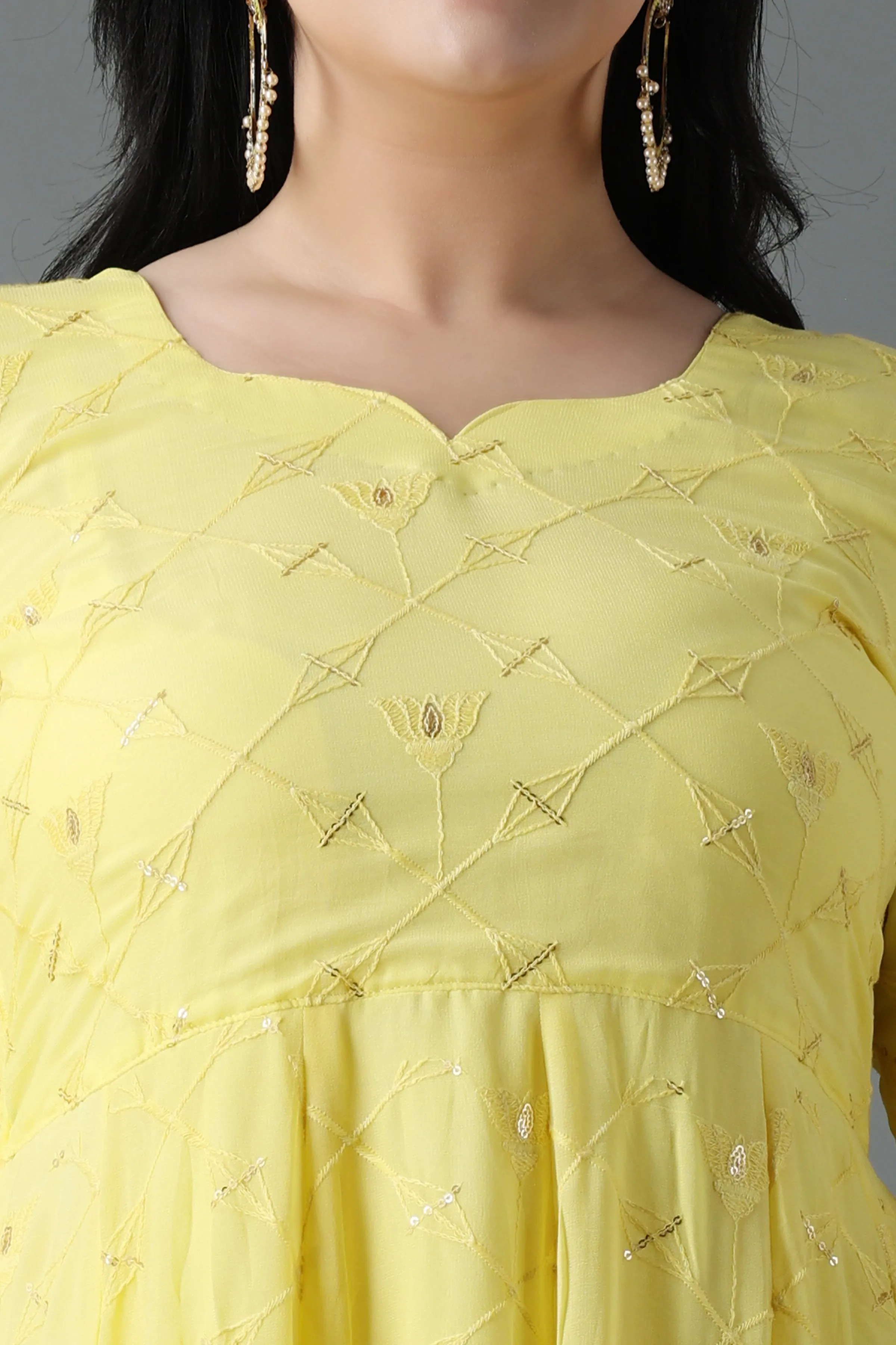 Lemon Sherbet Sequin Anarkali Dress