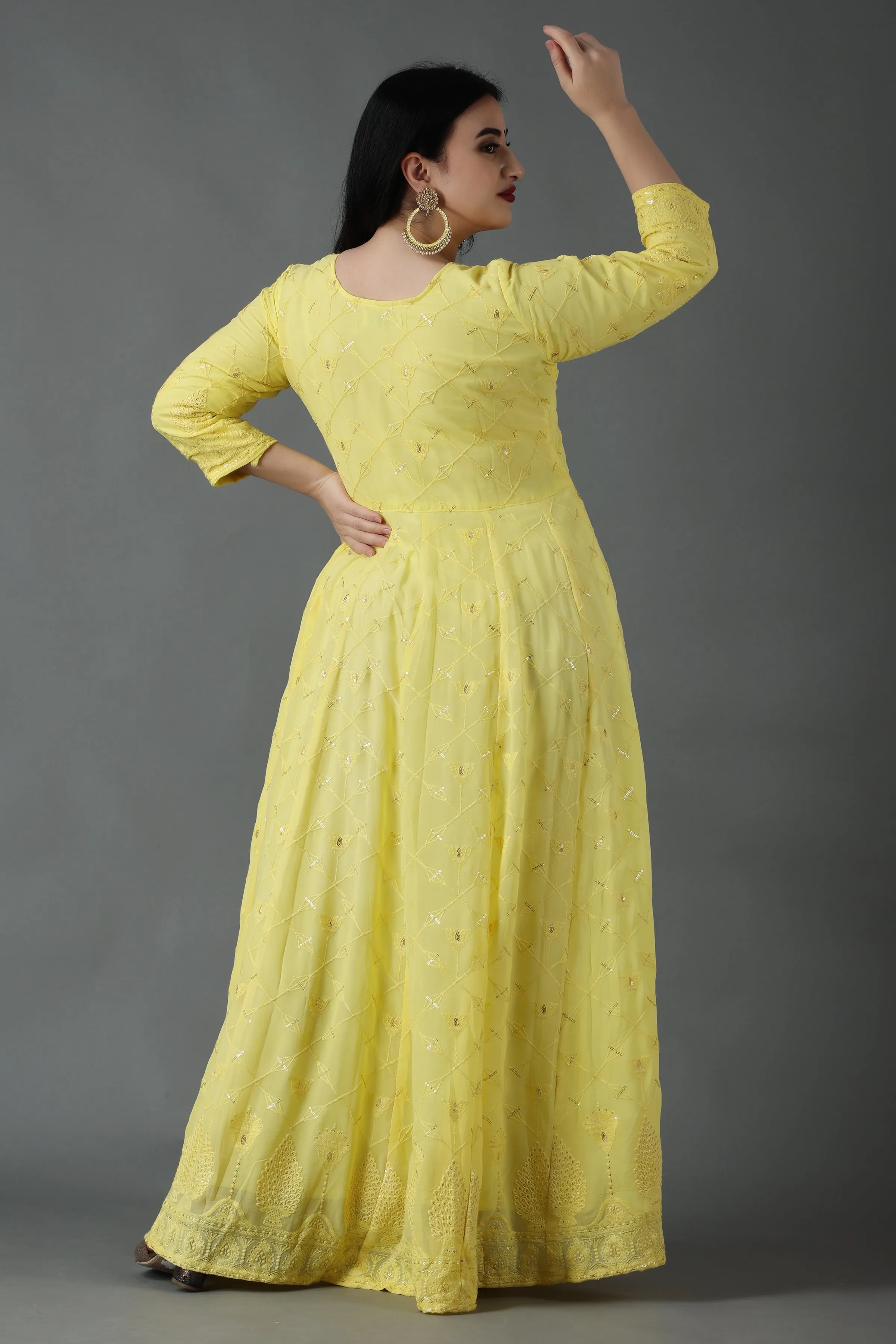 Lemon Sherbet Sequin Anarkali Dress