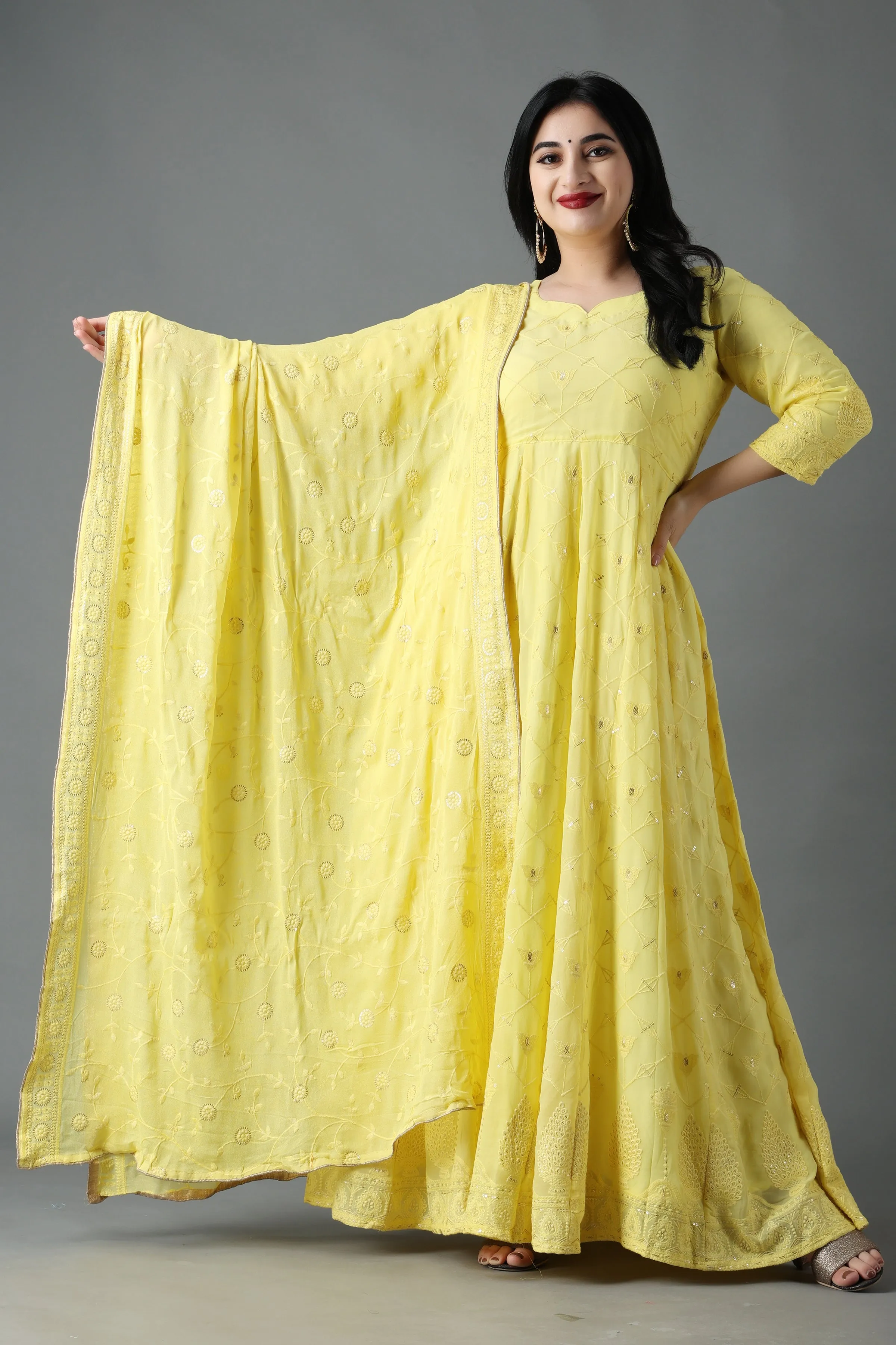 Lemon Sherbet Sequin Anarkali Dress