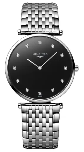 Longines La Grande Classique Stainless Steel Black Dial Diamonds Quartz Womens Watch L4.709.4.55.6