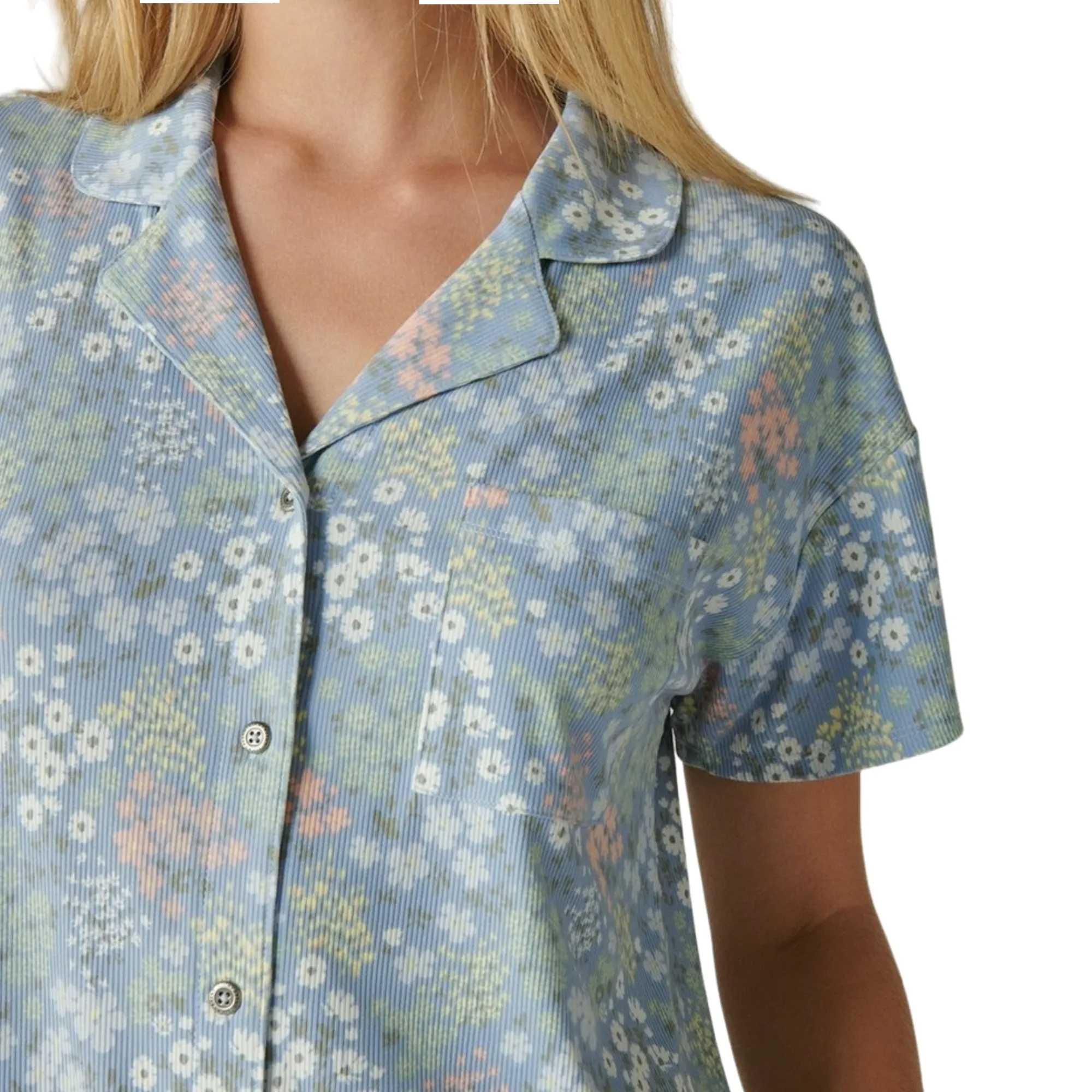 Lucky Brand Women's 2-Piece Floral Print  PJ Classic Button Up Top and Shorts Lounge Set