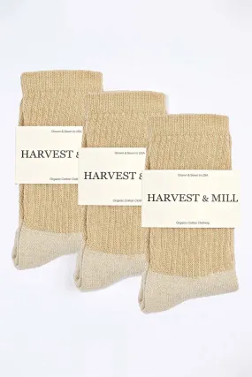 Men's 3 Pack Organic Cotton Socks Tan-Green Crew