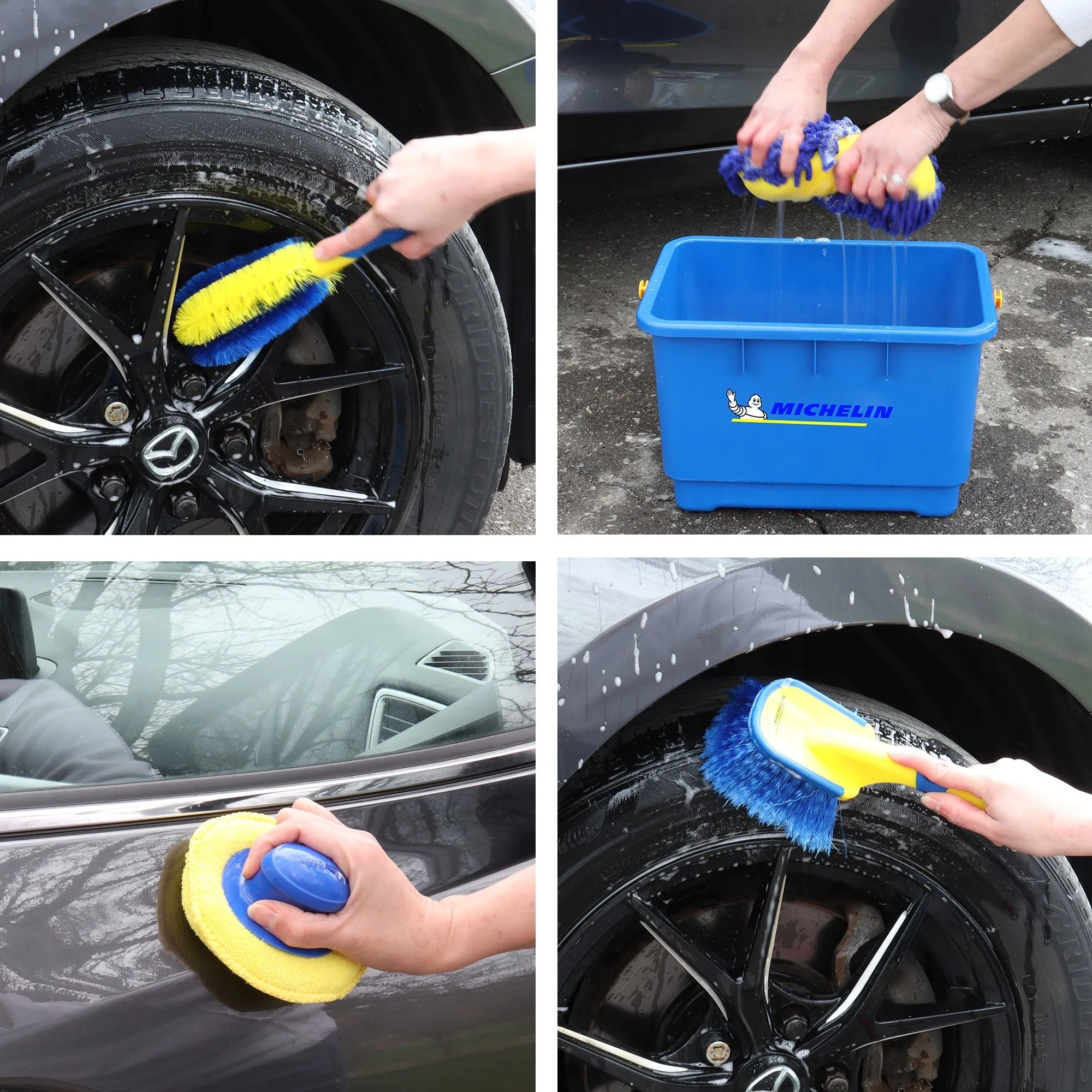 Michelin Ultimate 11-Piece Car Wash Kit, 4.5 Gal Bucket, Mag Wheel Brushes, Microfibre Duster and Detailing Brush, Chenille Wash and Scrub Sponge, Applicator Pad Kit, Drying Towel, for Car, SUV, Truck