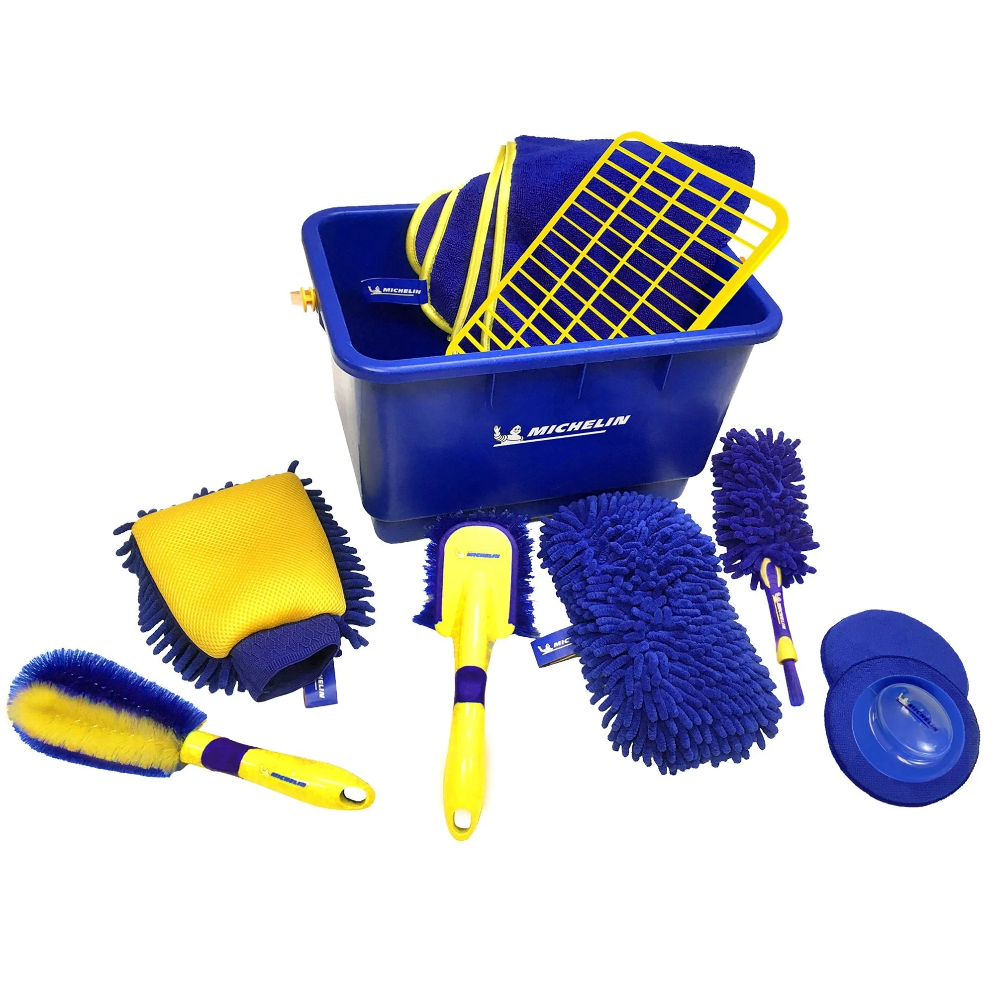 Michelin Ultimate 11-Piece Car Wash Kit, 4.5 Gal Bucket, Mag Wheel Brushes, Microfibre Duster and Detailing Brush, Chenille Wash and Scrub Sponge, Applicator Pad Kit, Drying Towel, for Car, SUV, Truck