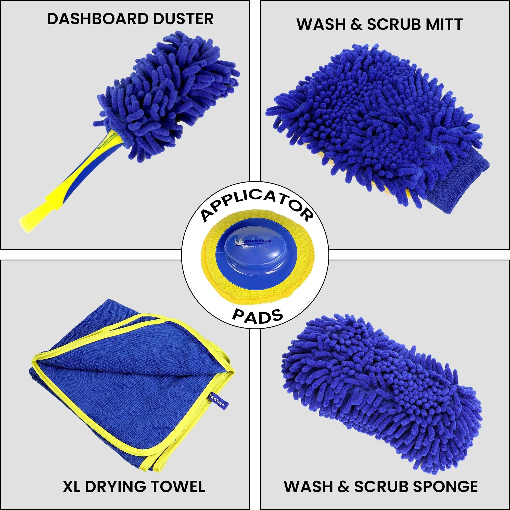 Michelin Ultimate 11-Piece Car Wash Kit, 4.5 Gal Bucket, Mag Wheel Brushes, Microfibre Duster and Detailing Brush, Chenille Wash and Scrub Sponge, Applicator Pad Kit, Drying Towel, for Car, SUV, Truck