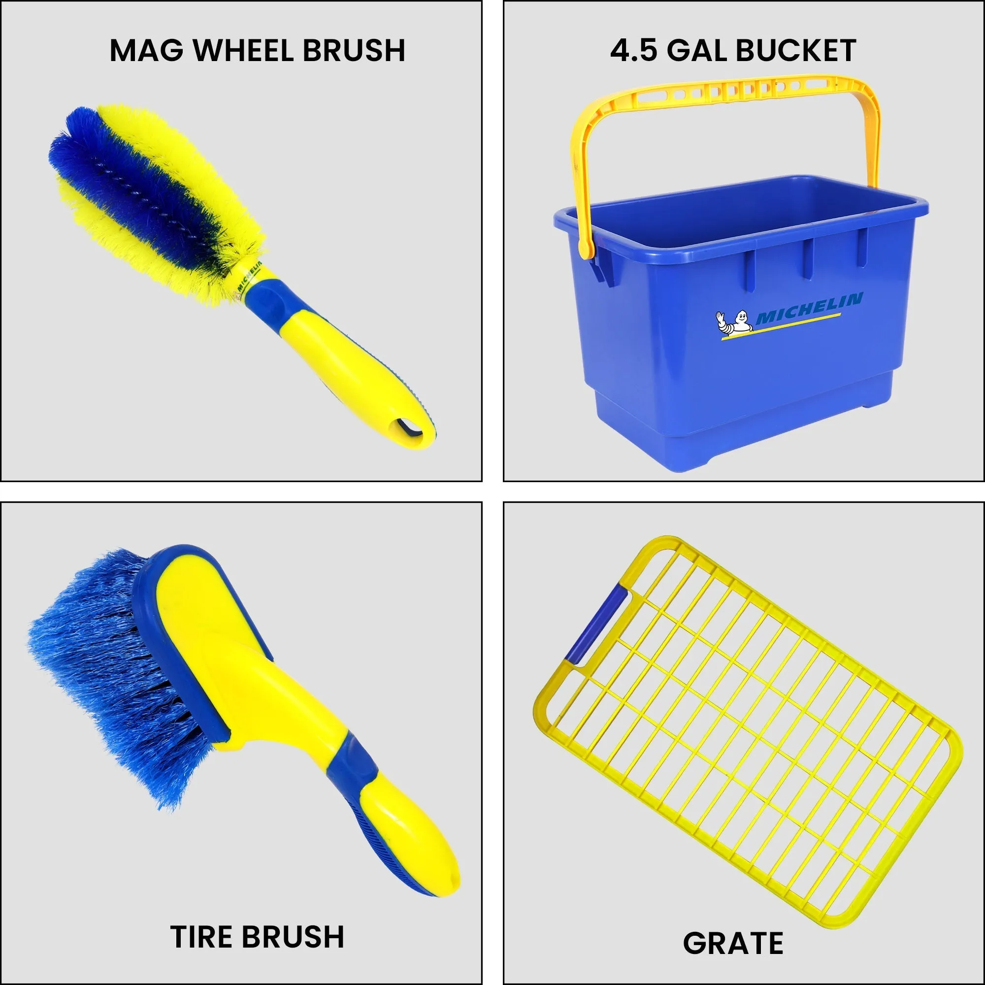 Michelin Ultimate 11-Piece Car Wash Kit, 4.5 Gal Bucket, Mag Wheel Brushes, Microfibre Duster and Detailing Brush, Chenille Wash and Scrub Sponge, Applicator Pad Kit, Drying Towel, for Car, SUV, Truck