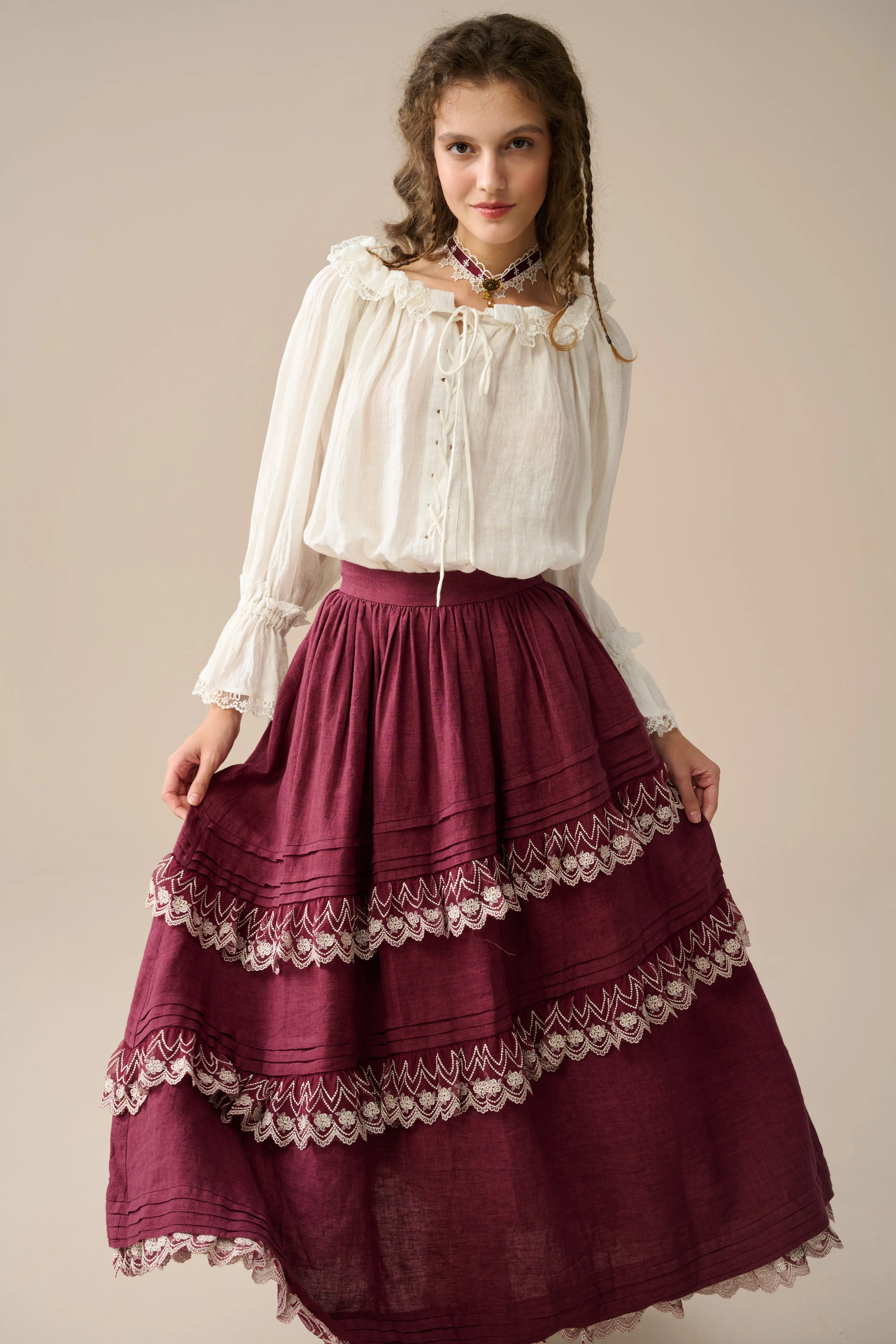 Monica 13| layered velvet skirt with lace