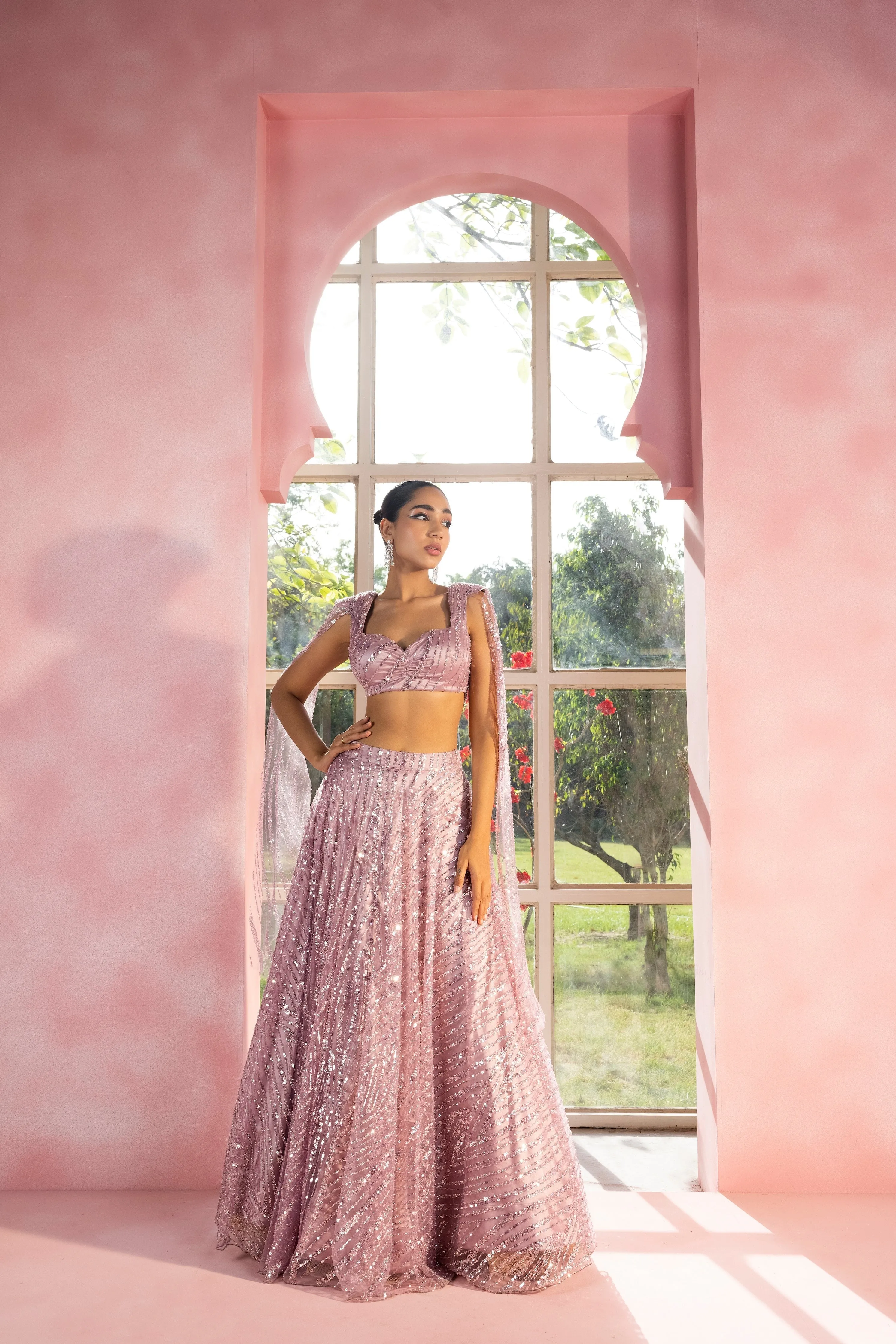 Nohreen and Noora Lavender Embroidered Sequin Lehenga Set