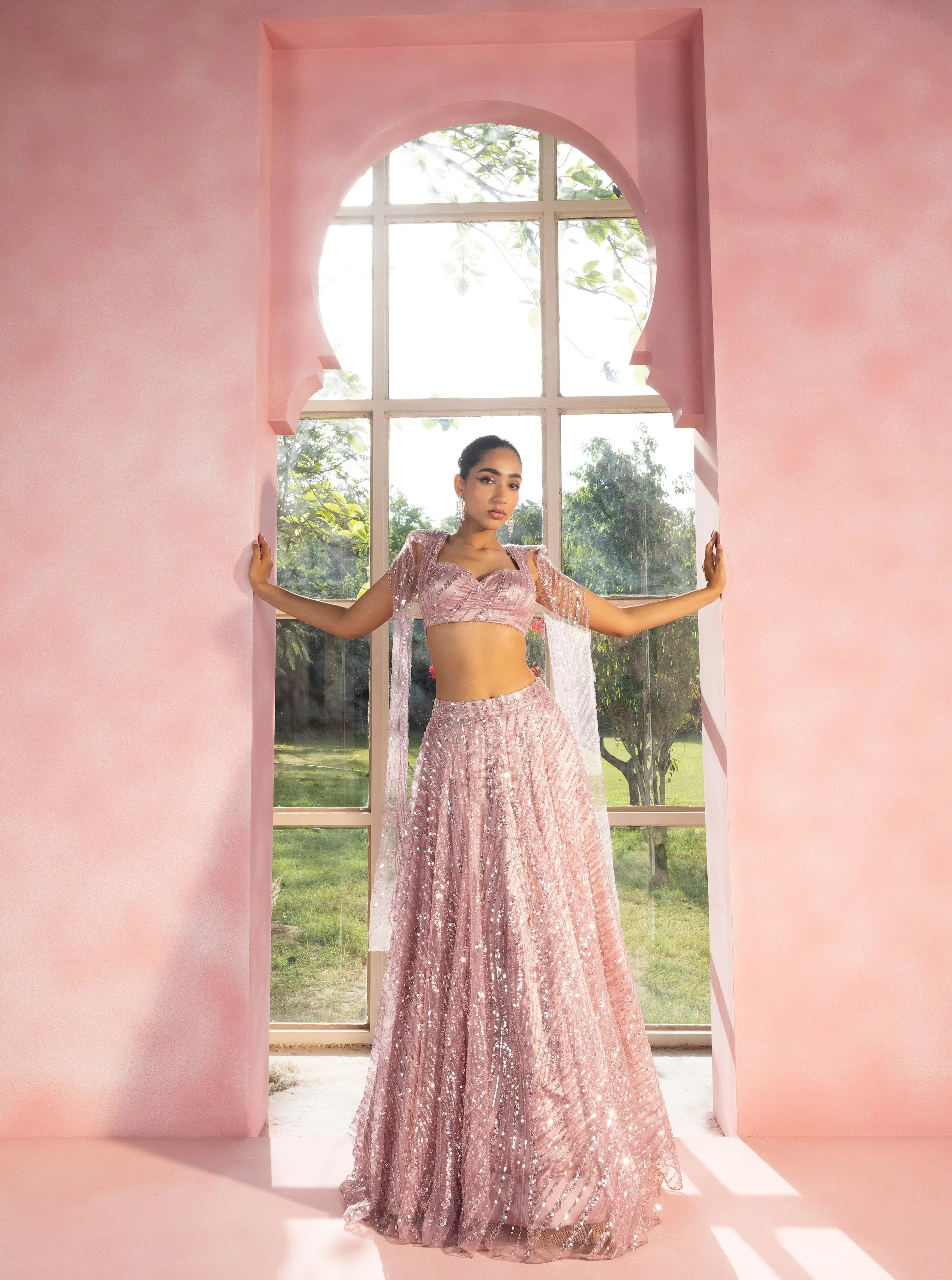 Nohreen and Noora Lavender Embroidered Sequin Lehenga Set