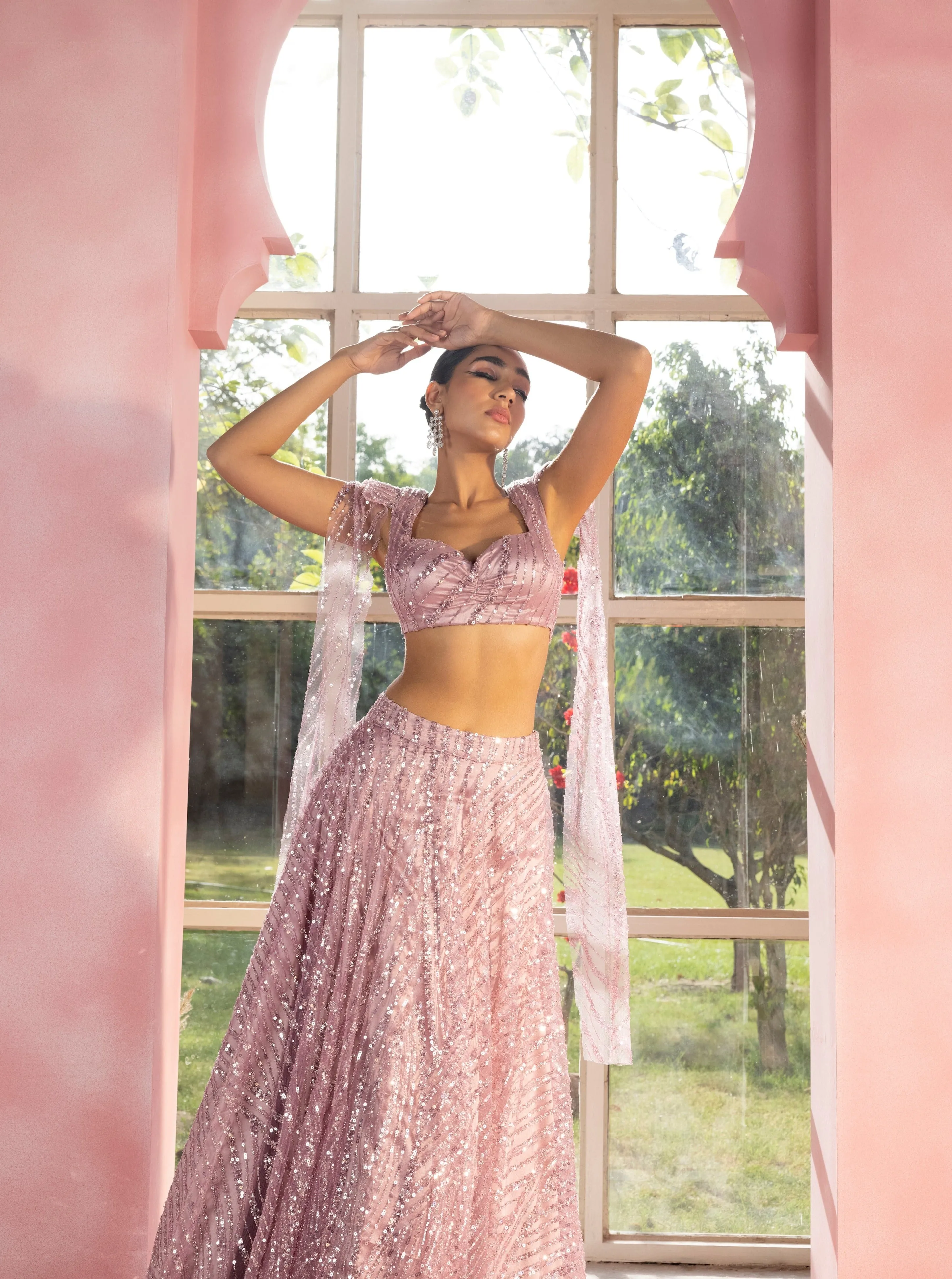 Nohreen and Noora Lavender Embroidered Sequin Lehenga Set