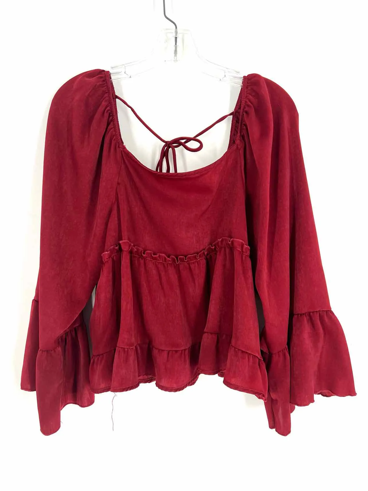 Peach Love Size M Dark Red Tiered Tops Top-Long Sleeve