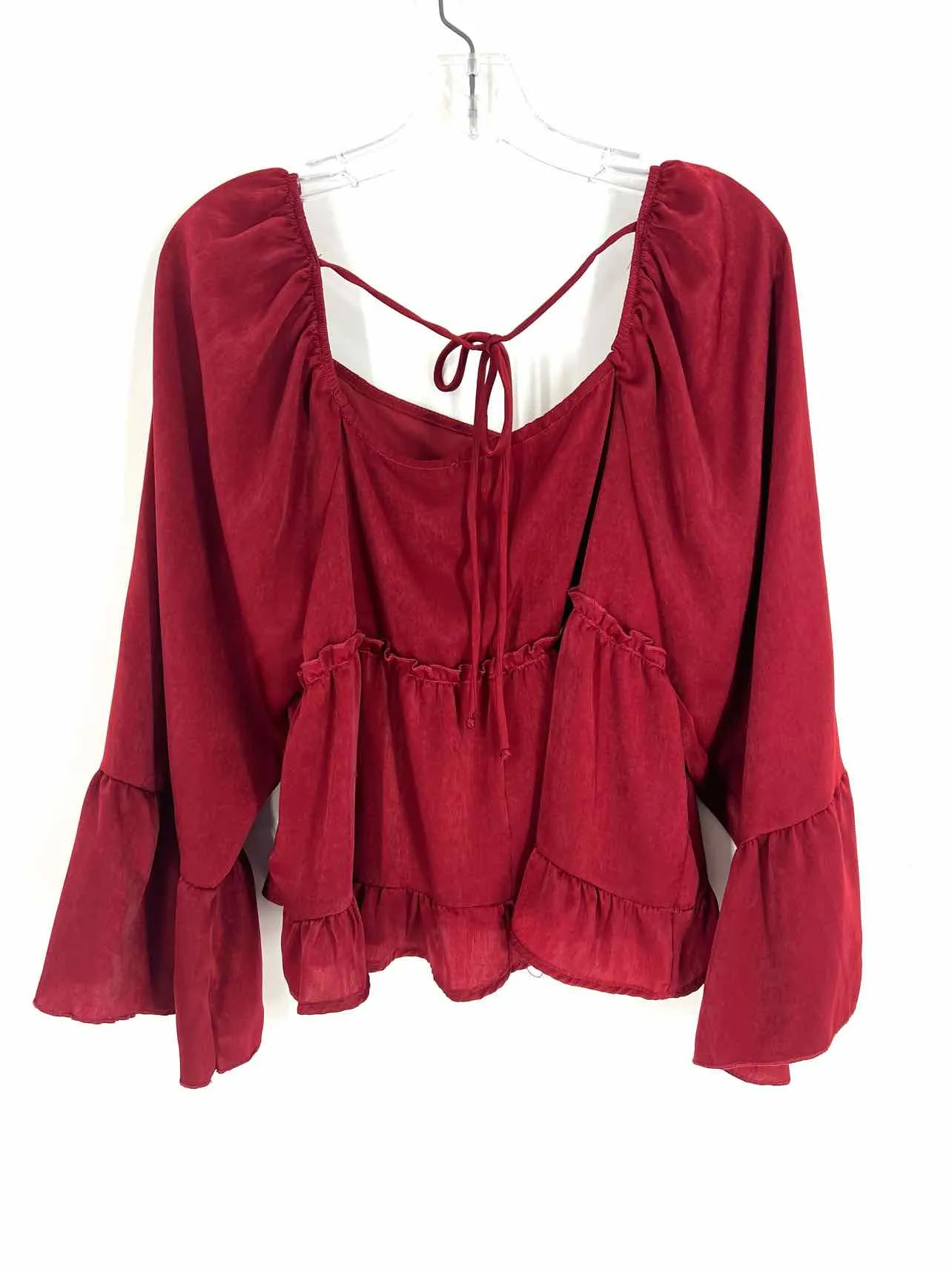 Peach Love Size M Dark Red Tiered Tops Top-Long Sleeve