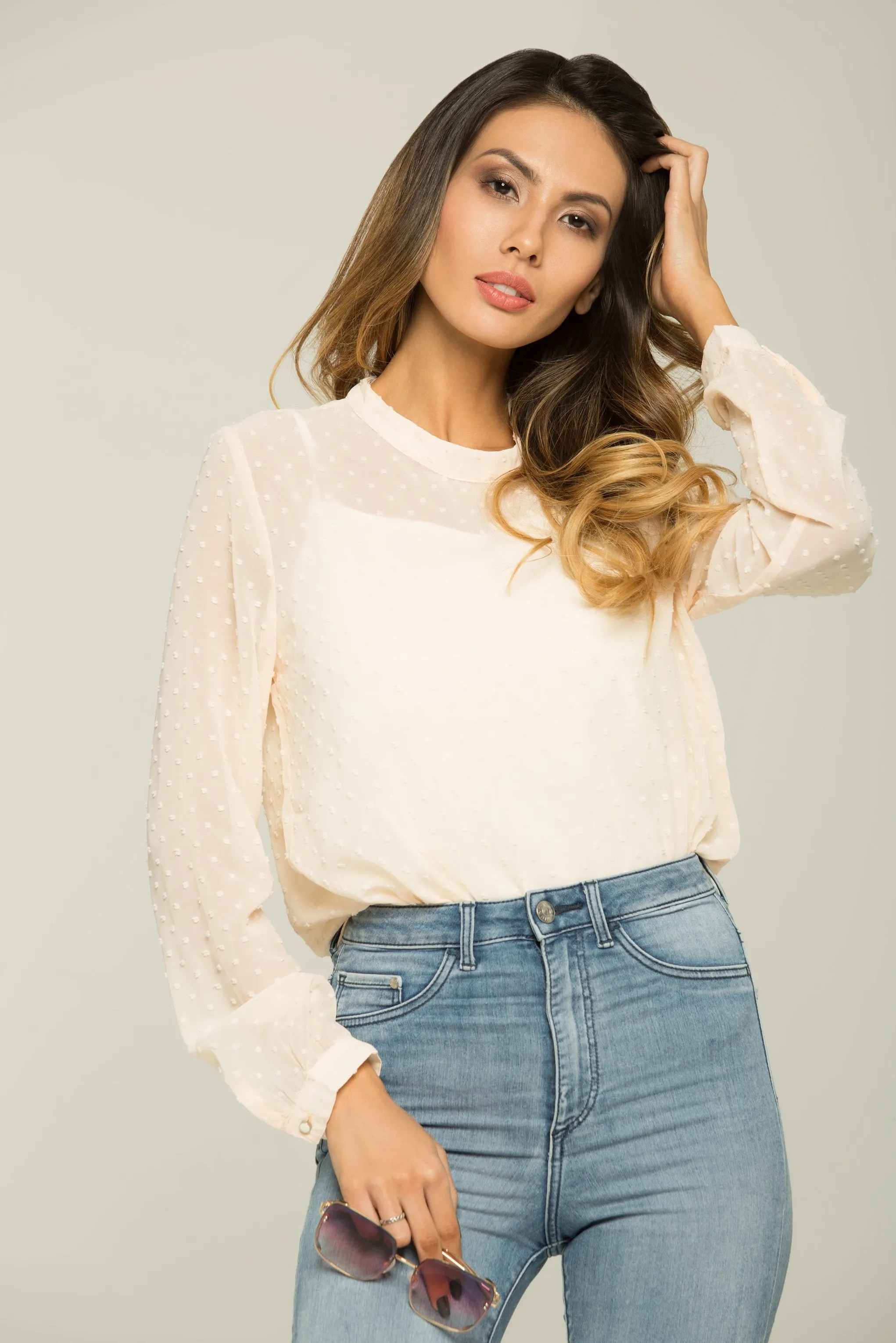 Peach Sheer Full Sleeves Top