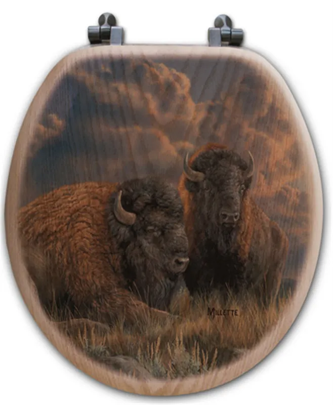 "Distant Thunder" Bison Oak Toilet Seat