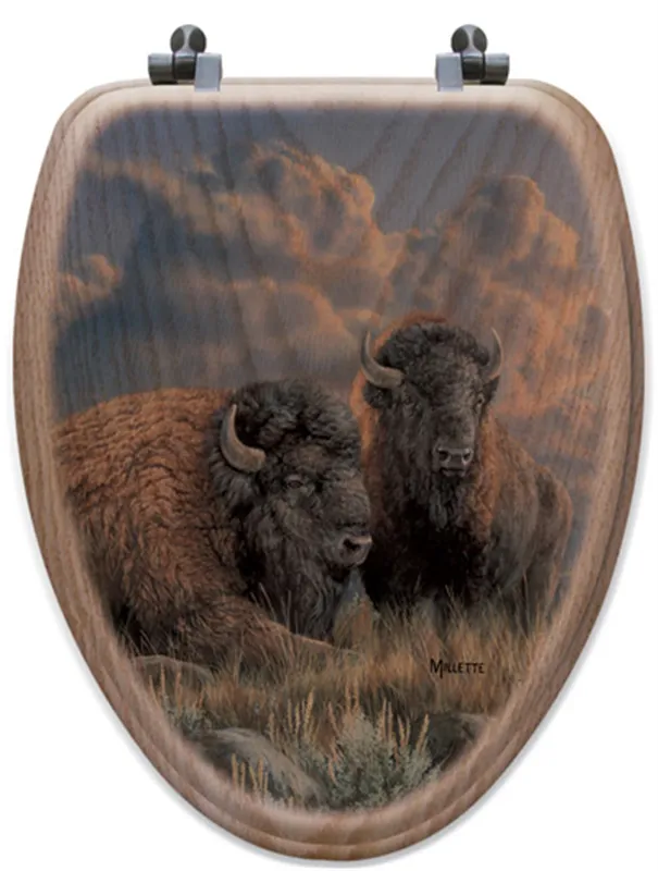 "Distant Thunder" Bison Oak Toilet Seat