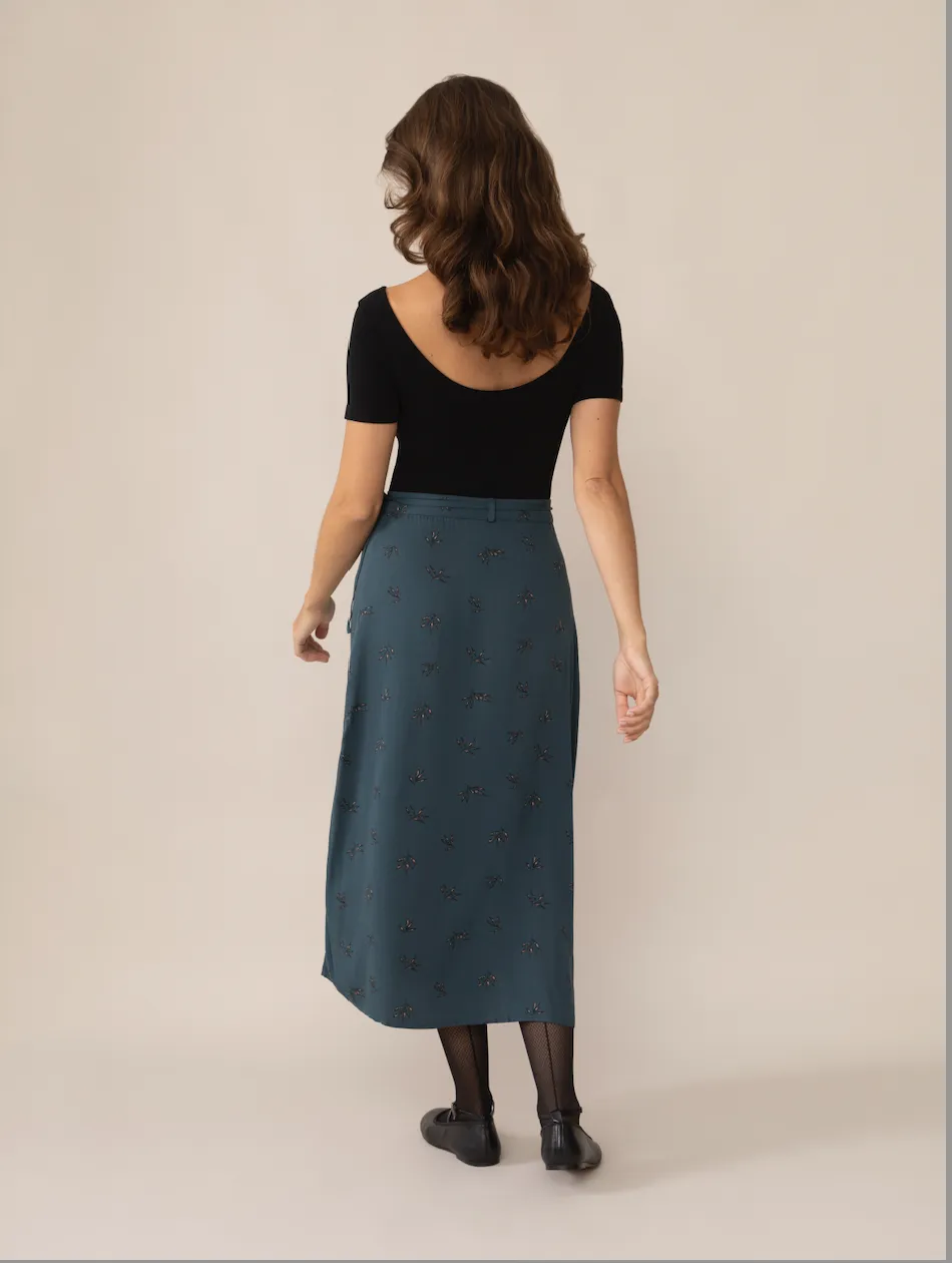 Ruby Foliage Wrap Skirt in Blue