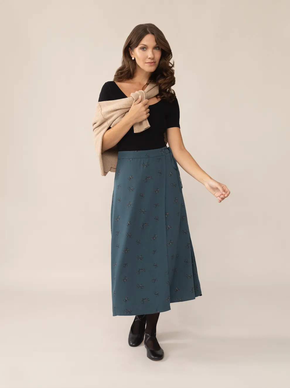 Ruby Foliage Wrap Skirt in Blue