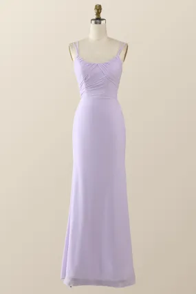 Scoop Lavender Chiffon Pleated Long Bridesmaid Dress