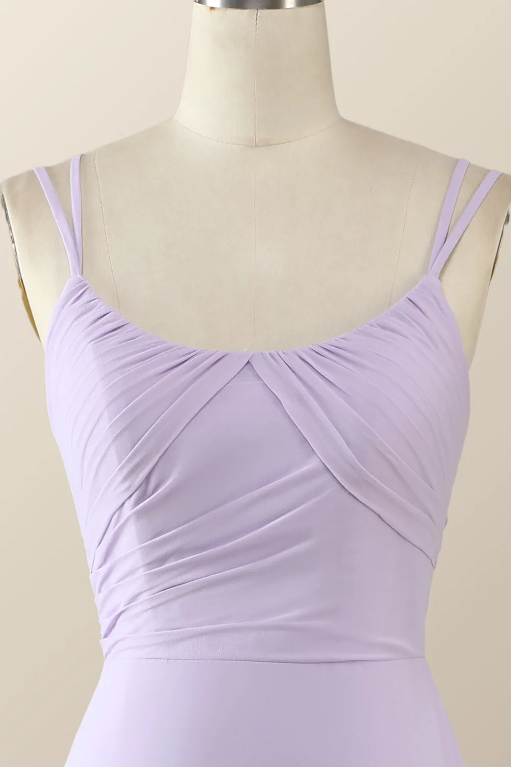 Scoop Lavender Chiffon Pleated Long Bridesmaid Dress