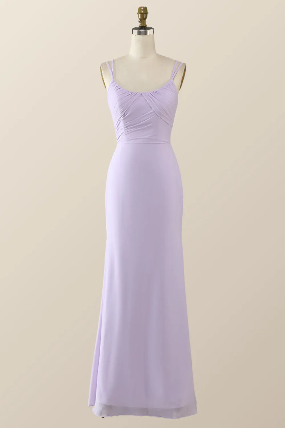 Scoop Lavender Chiffon Pleated Long Bridesmaid Dress