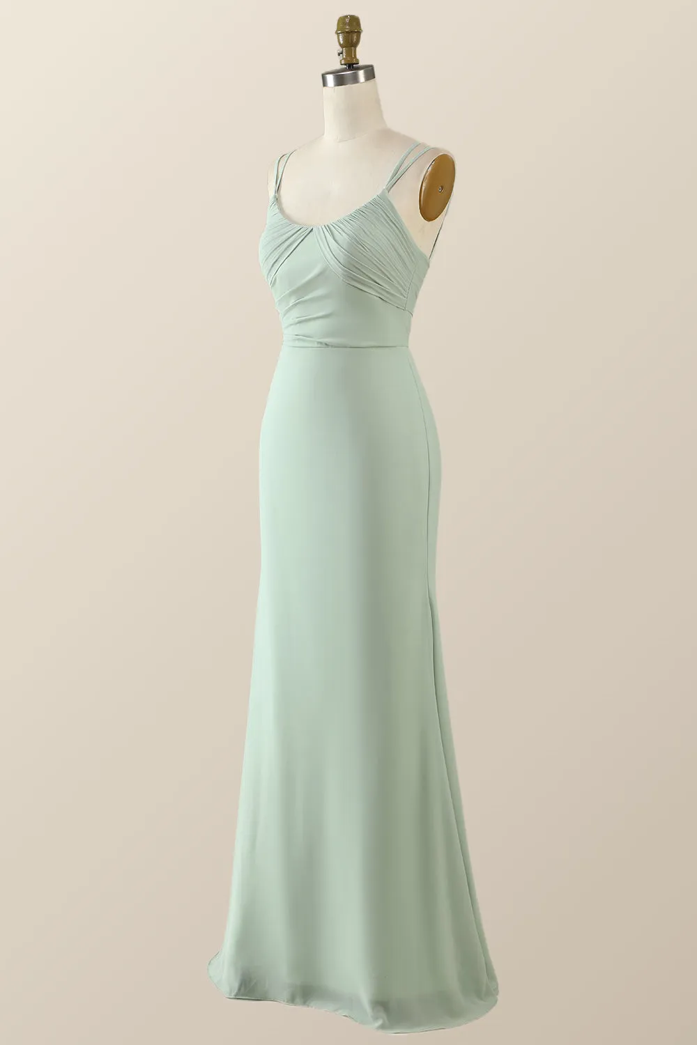 Scoop Lavender Chiffon Pleated Long Bridesmaid Dress