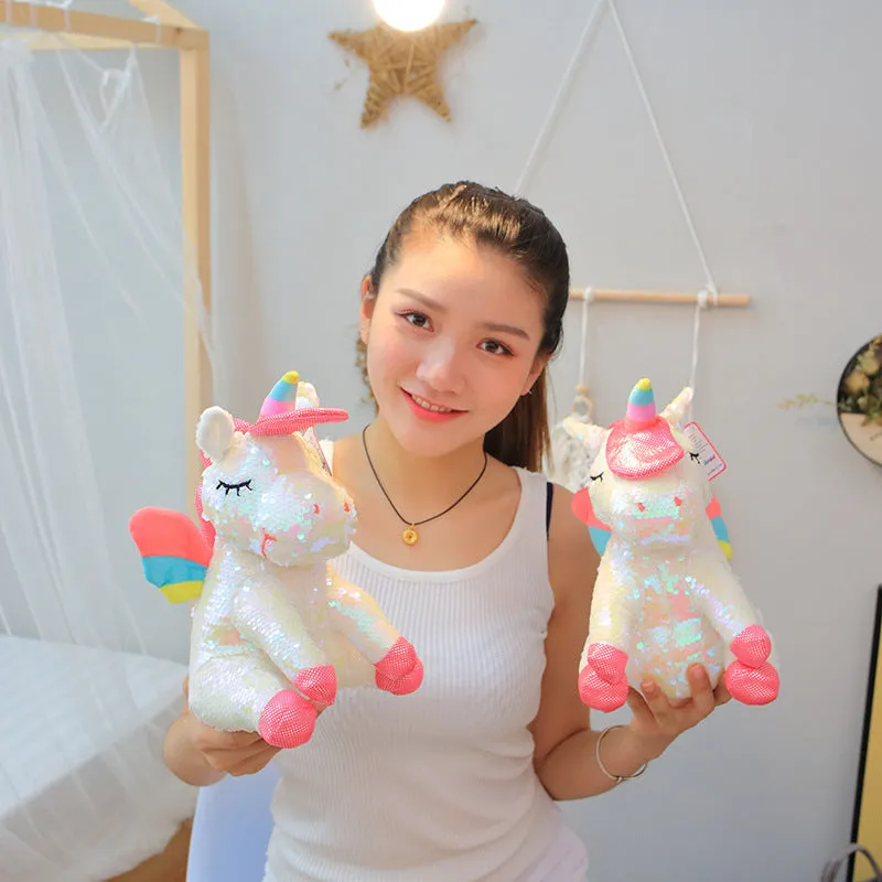 Shimmery Unicorn Plush Toy with Sequin Fur