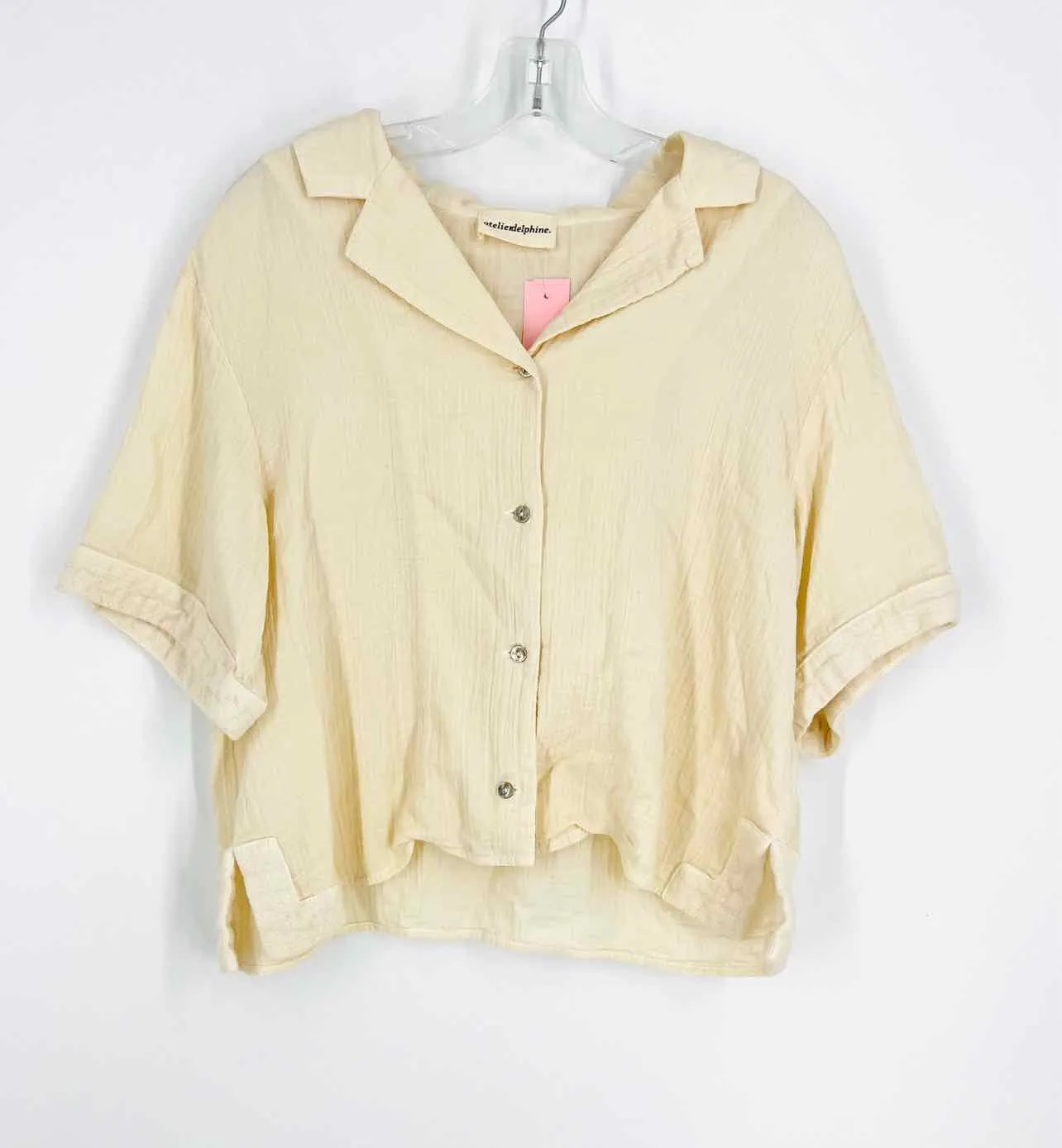 Size M Cream Solid Gauze Designer Blouse