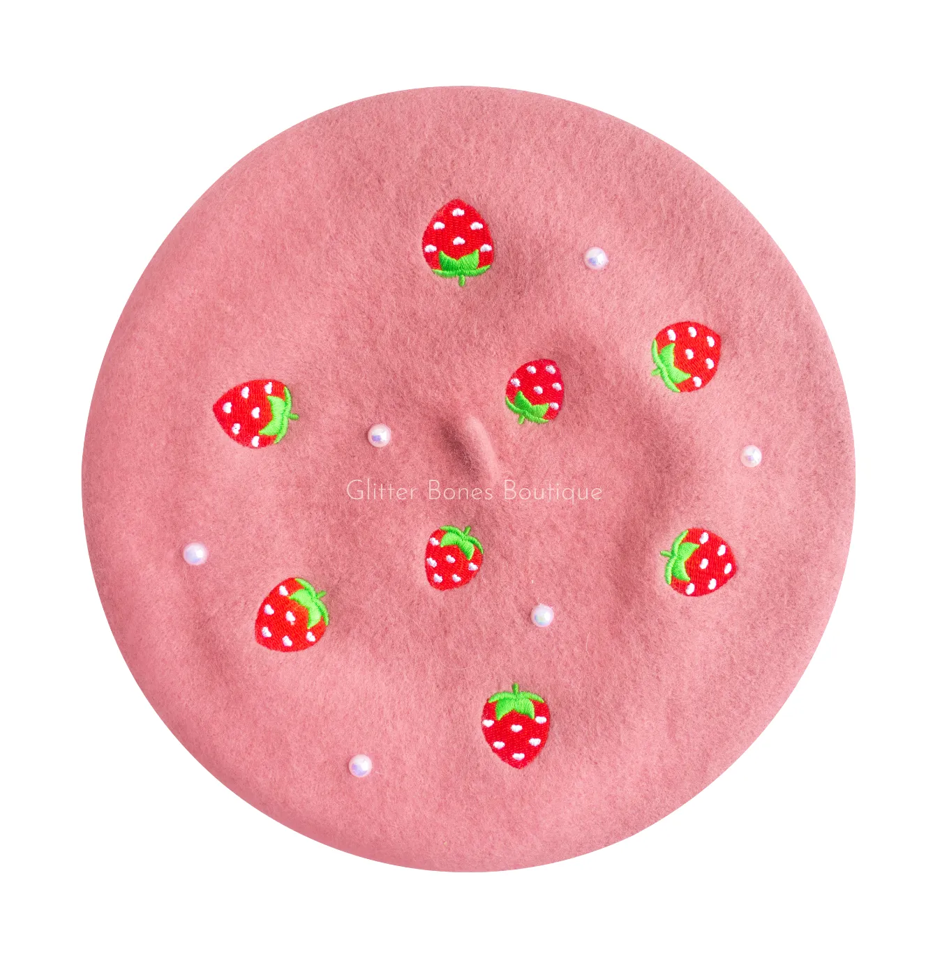 Strawberry Beret Embroidered With Pearls - MULTIPLE COLORS AVAILABLE