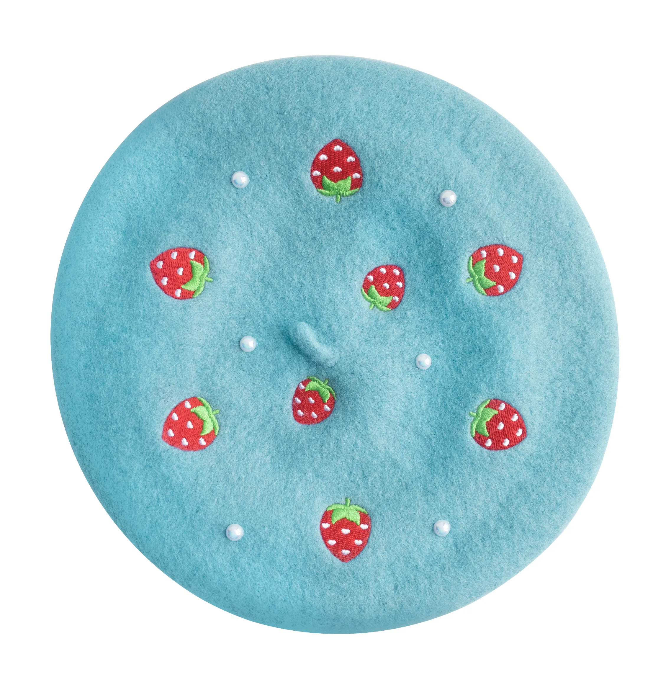 Strawberry Beret Embroidered With Pearls - MULTIPLE COLORS AVAILABLE