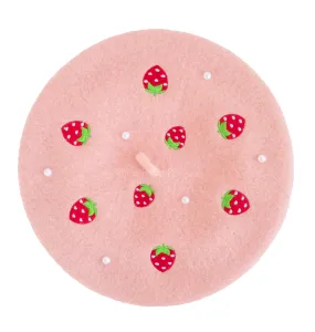 Strawberry Beret Embroidered With Pearls - MULTIPLE COLORS AVAILABLE