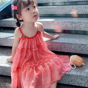 Strawberry Delight Ruffle Dress for Little Girls