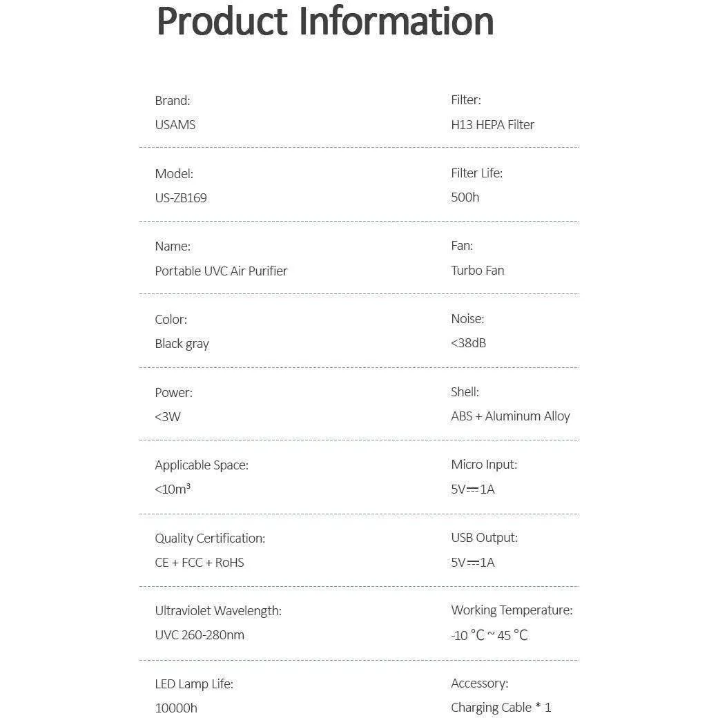USAMS Portable UVC Air Purifier