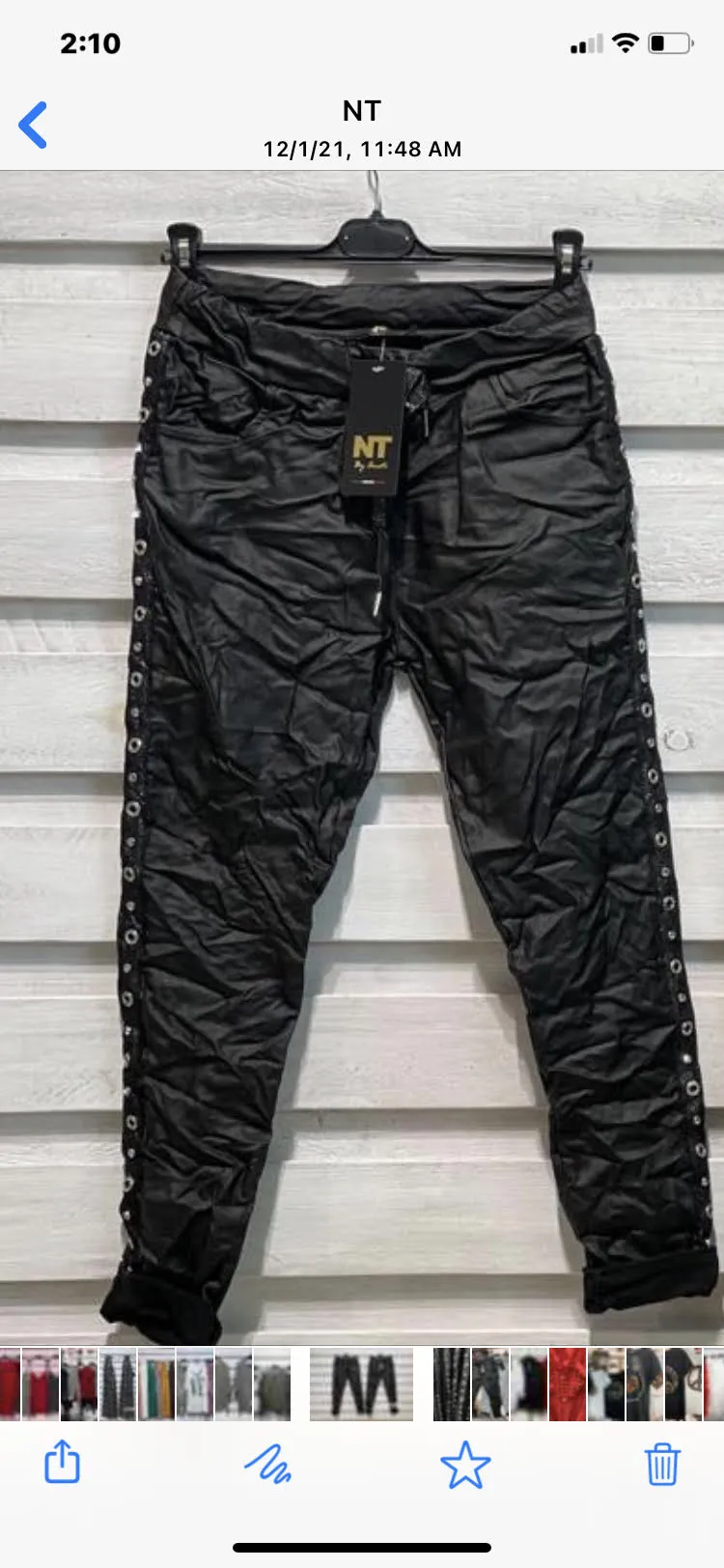 Wax Coated Crinkle Joggers With Swarofski Crystal Side Panel