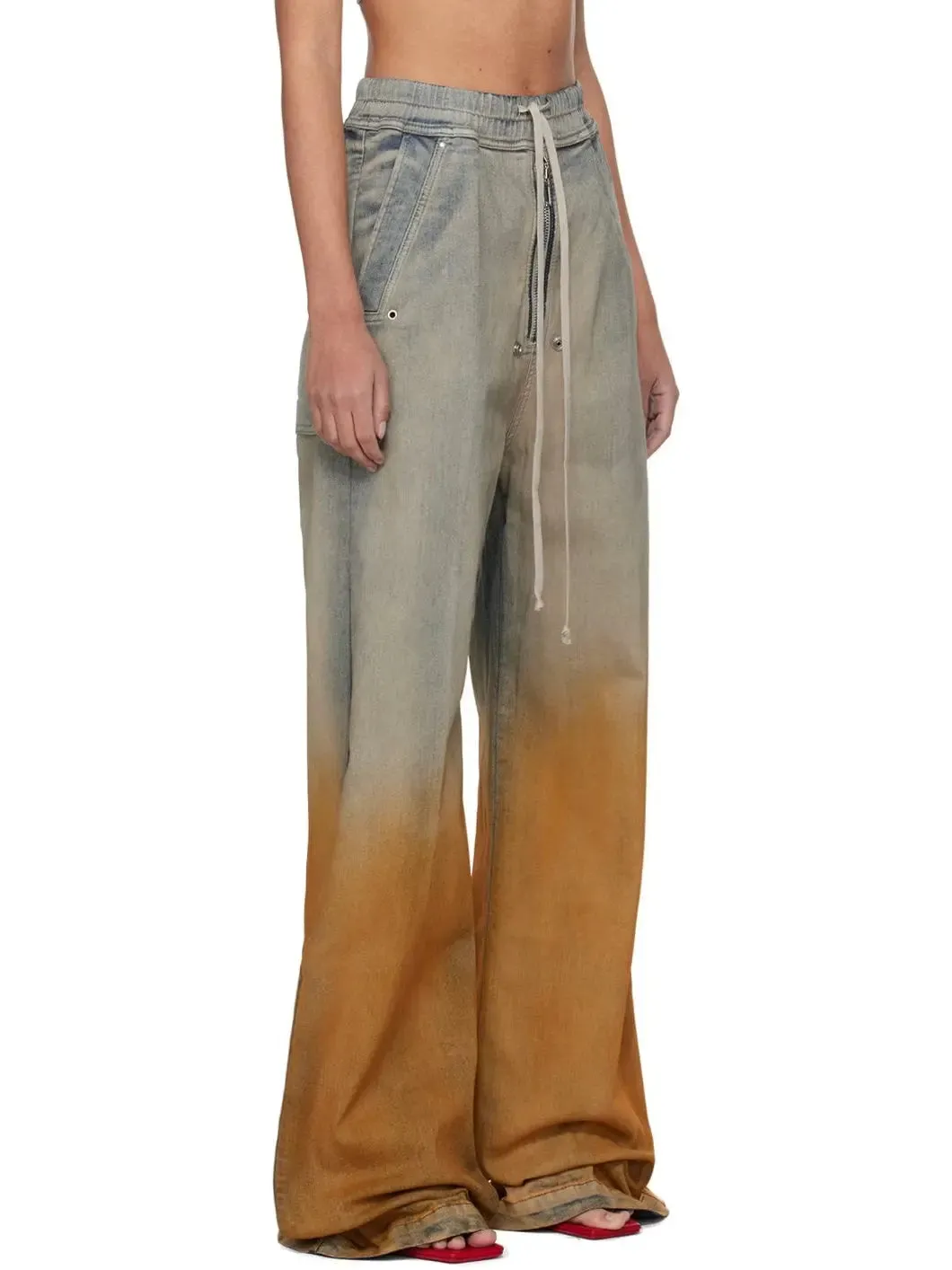 Women’s Blue and Orange Spray Paint Effect Wide-Leg Jeans