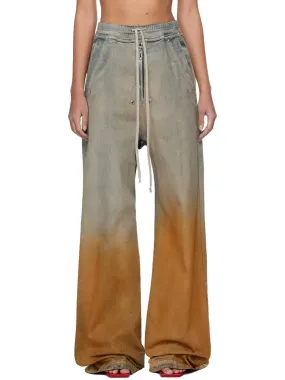 Women’s Blue and Orange Spray Paint Effect Wide-Leg Jeans